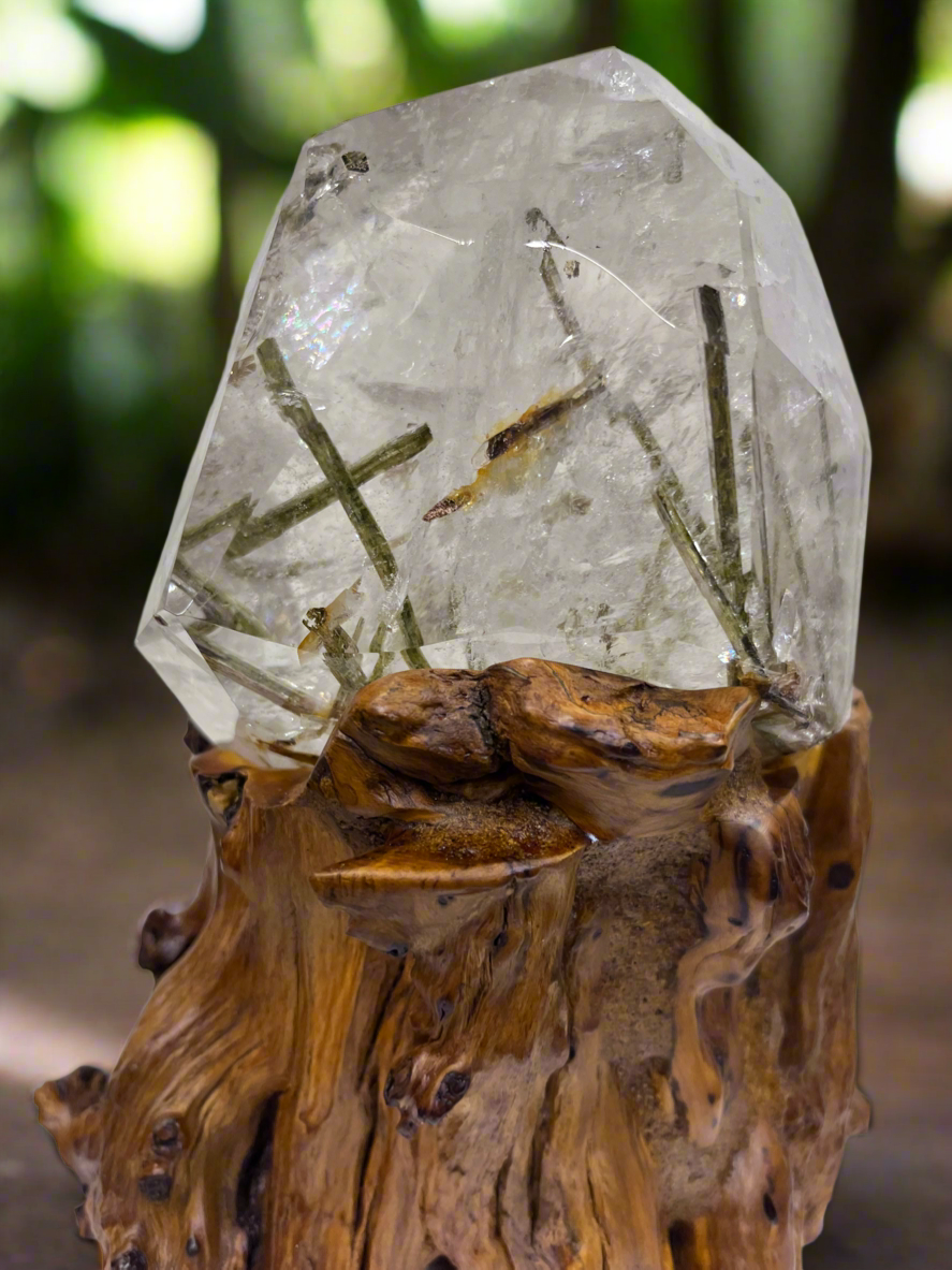 Green Tourmaline Quartz Freeform with Stand Rare