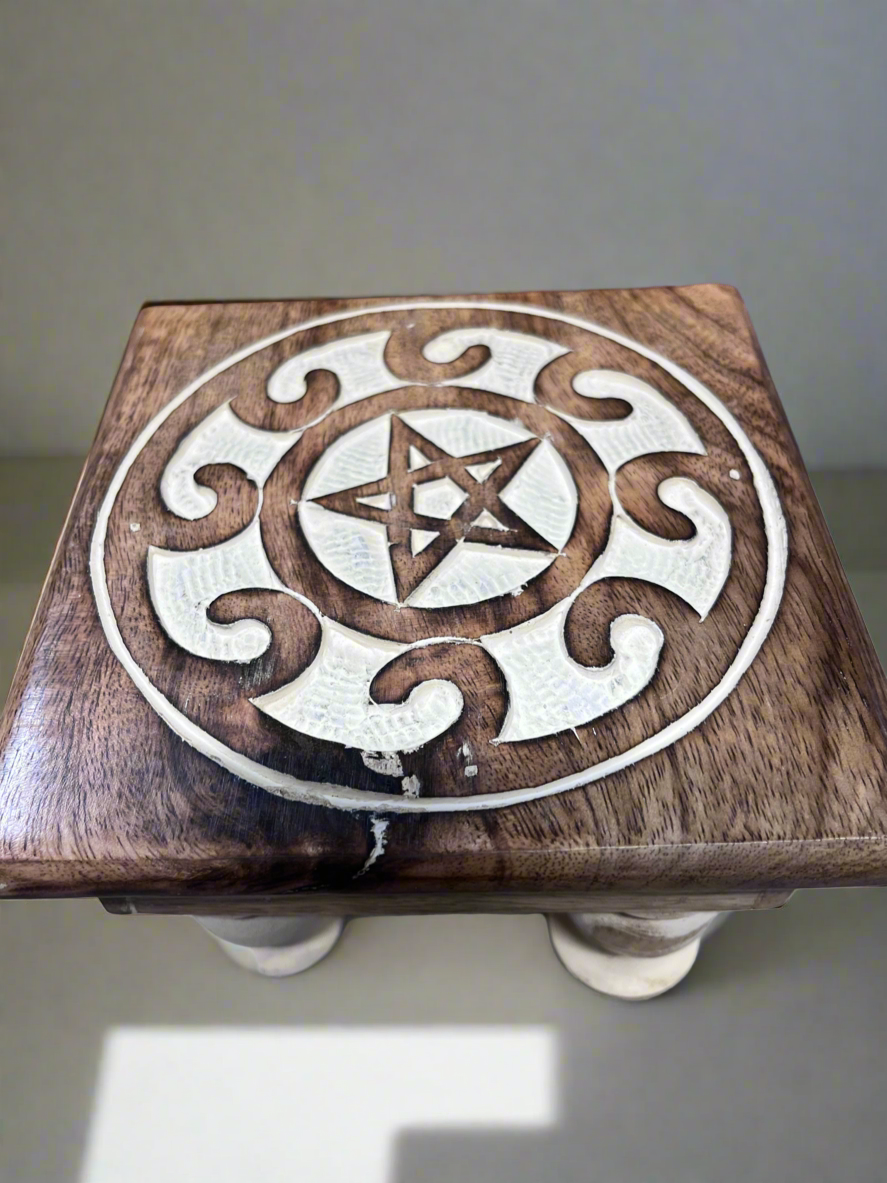 Hand Carved Wooden Pentacle Altar Metaphysical Supply