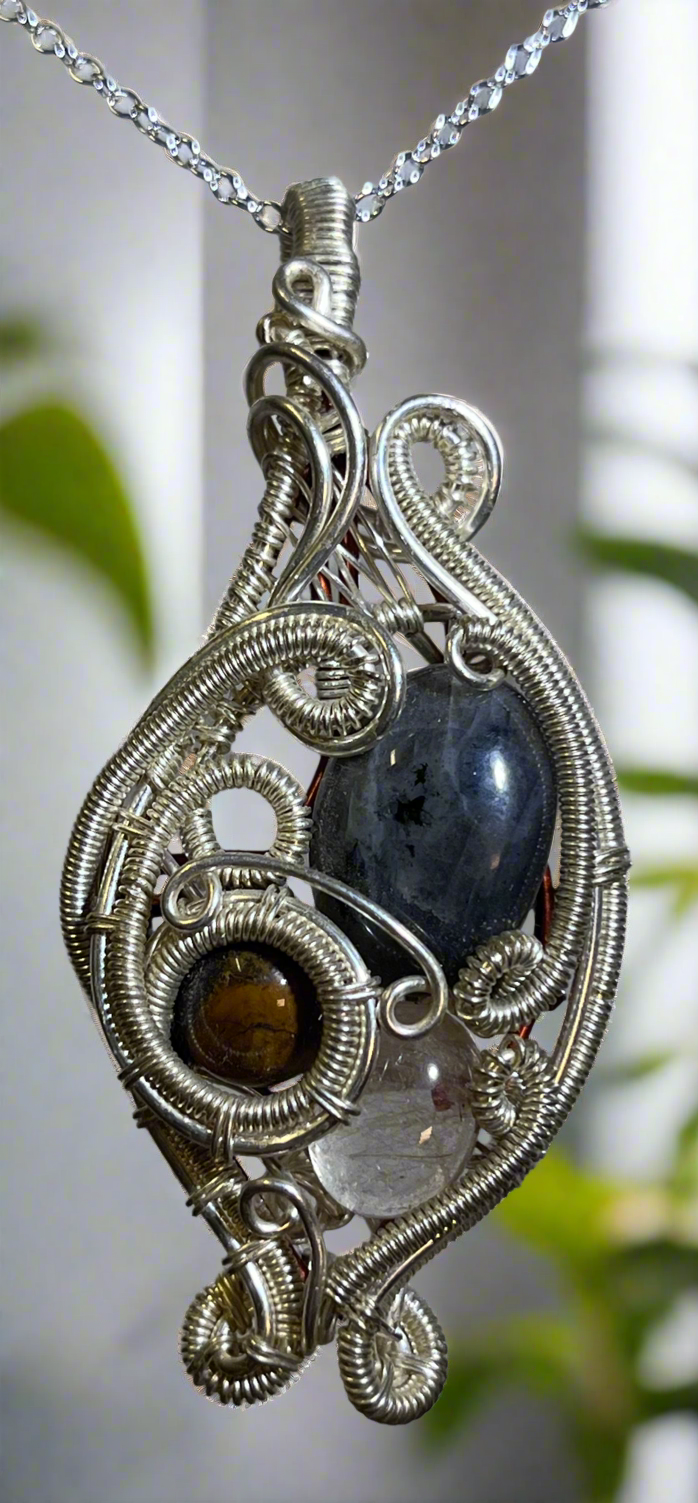 Multi Stone Wire Wrap Pendant