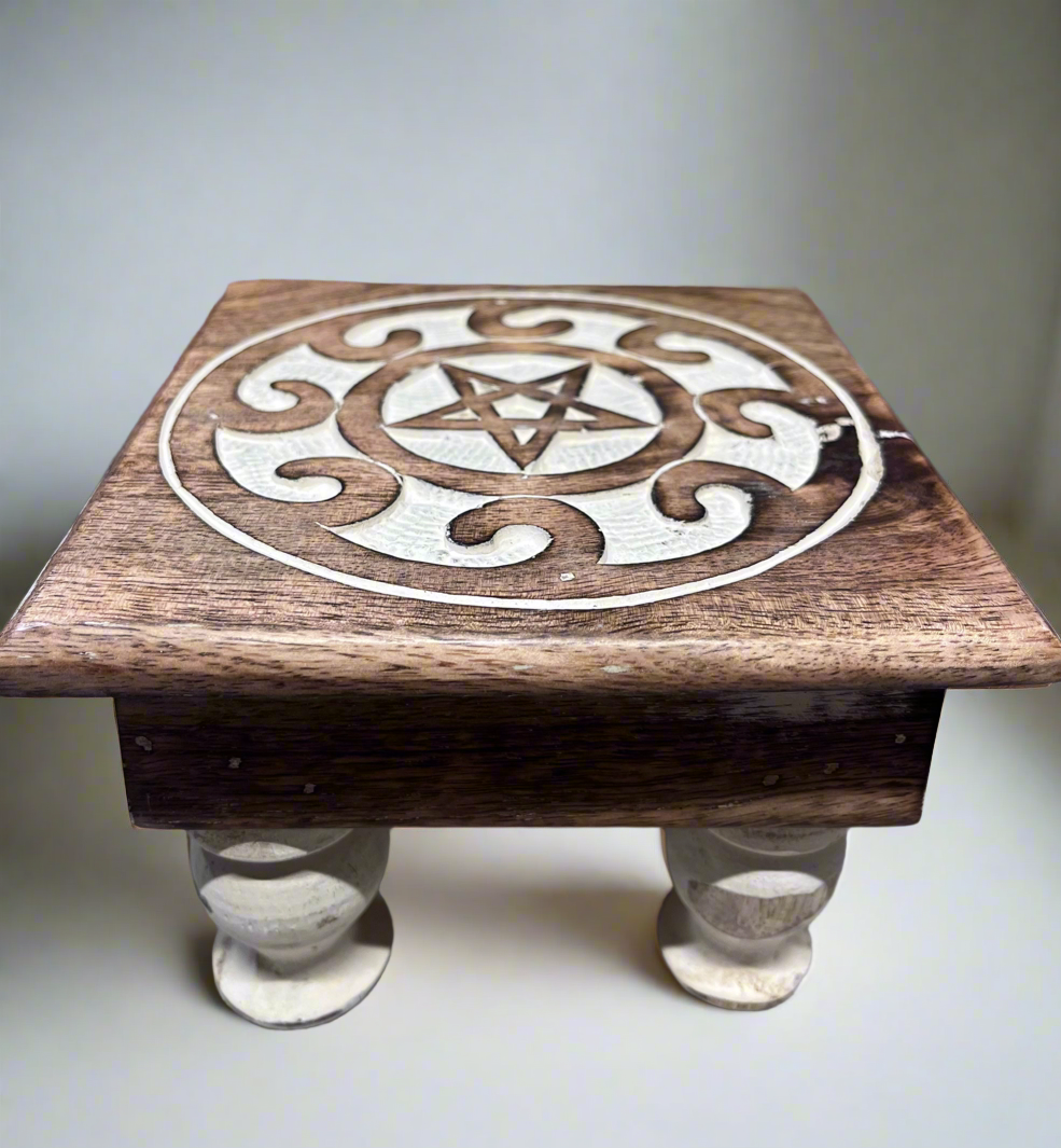 Hand Carved Wooden Pentacle Altar Metaphysical Supply