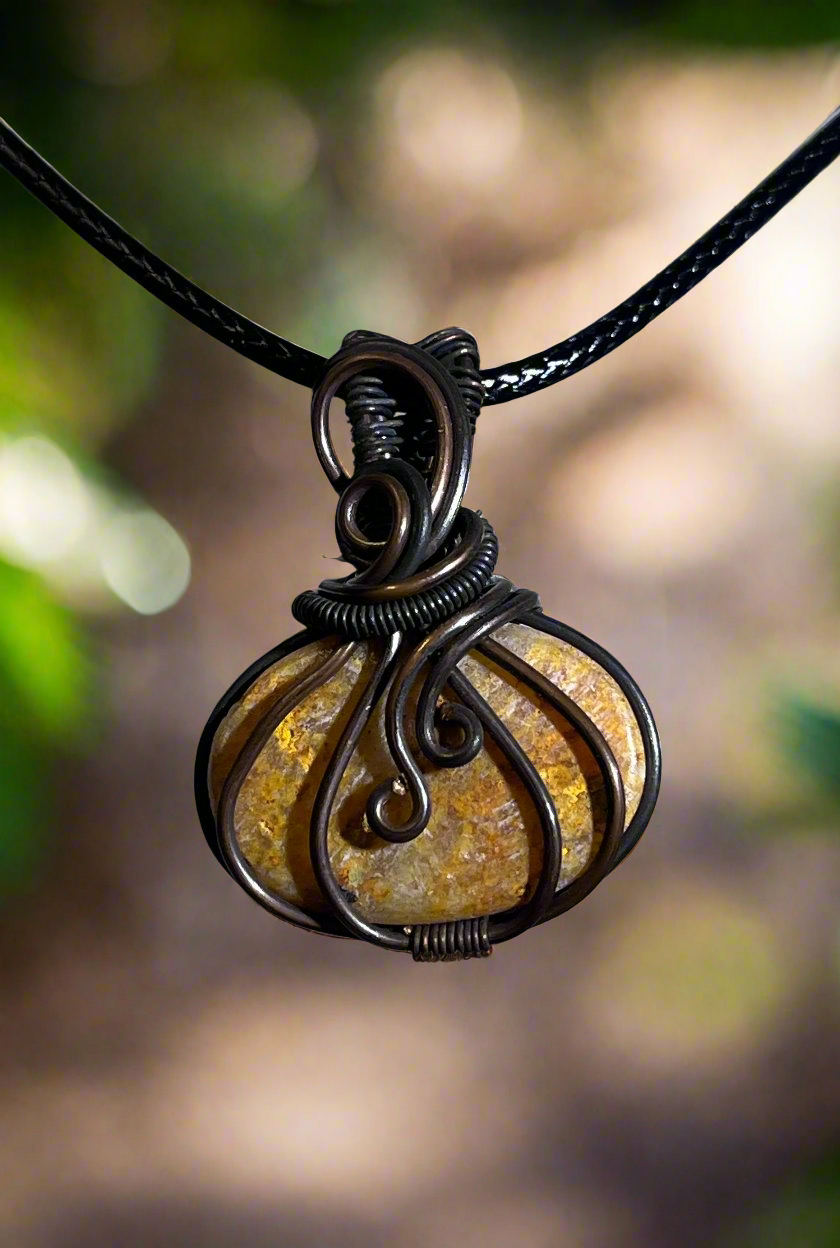 Bumblebee Jasper Pumpkin Wire Wrap Pendant