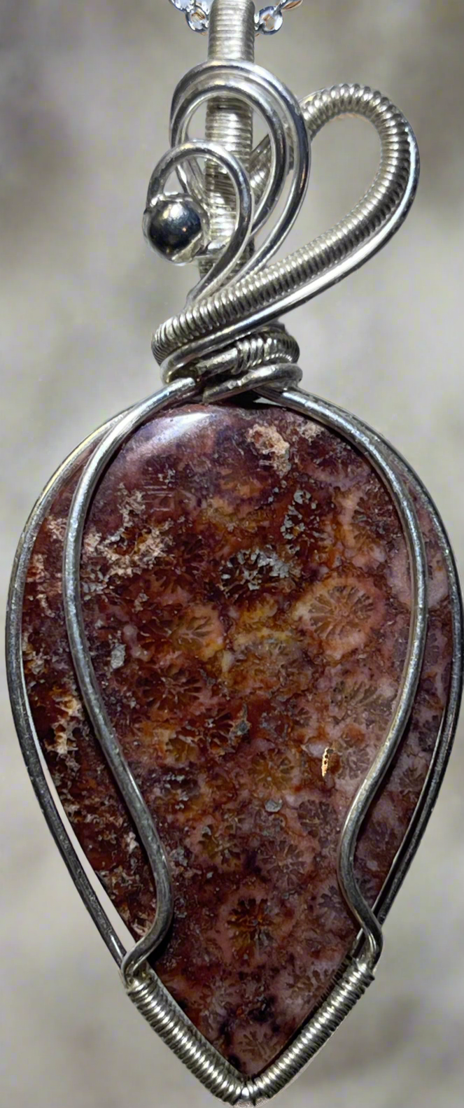 Coral Fossil Wire Wrap Pendant