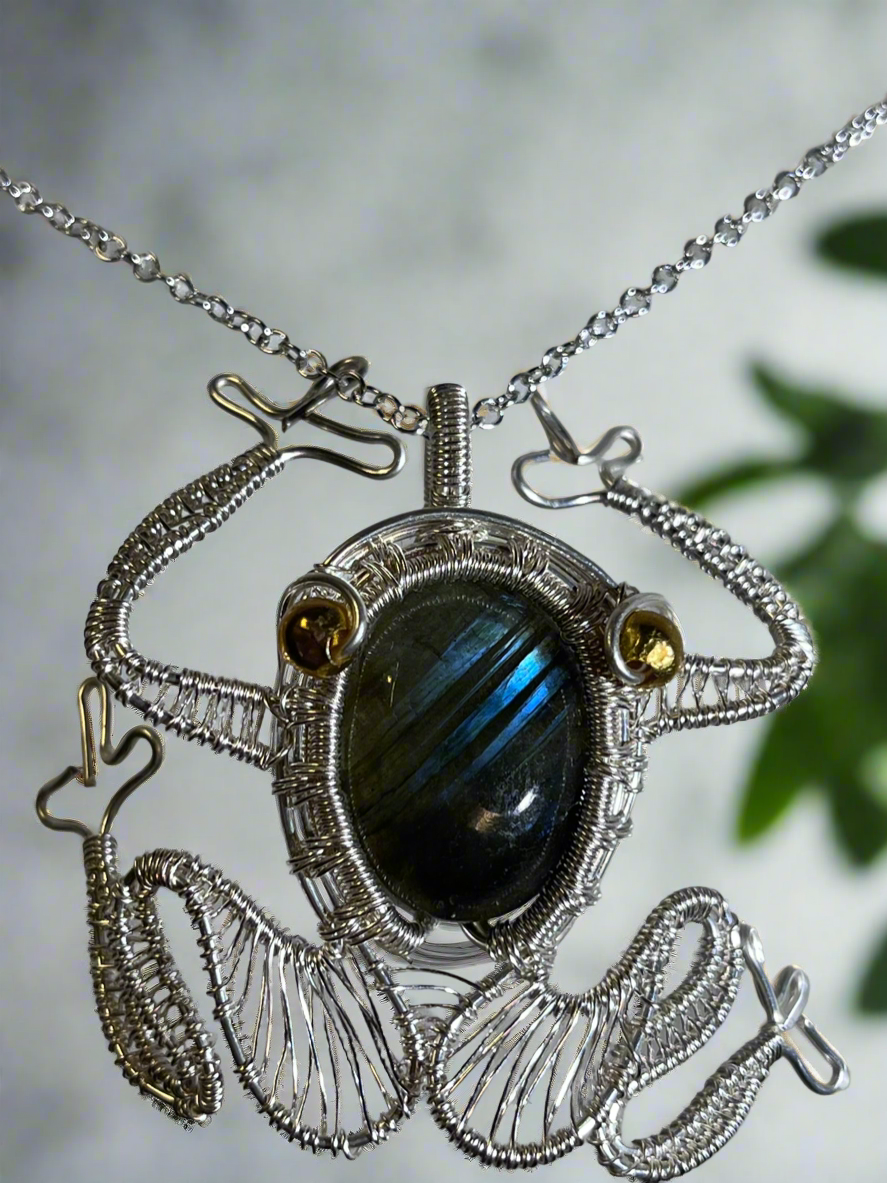 Labradorite Frog Wire Wrap Pendant