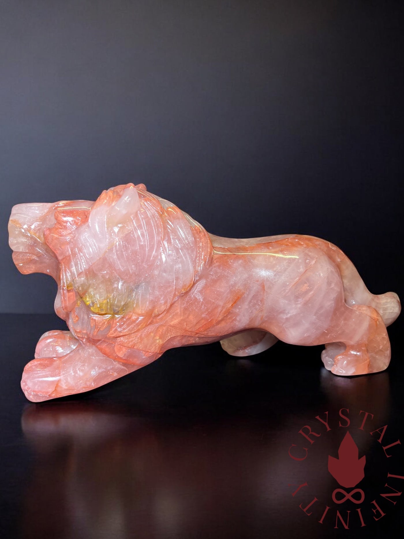 Fire Quartz Lion Statement Carving