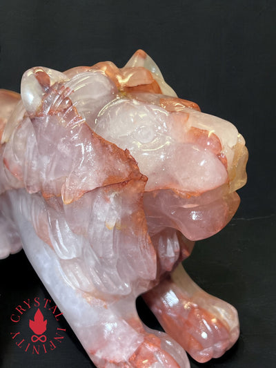 Fire Quartz Lion Statement Carving