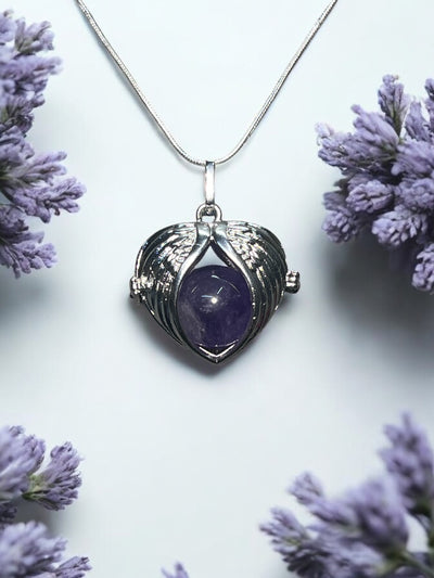 Amethyst Angel Wing Locket Necklace