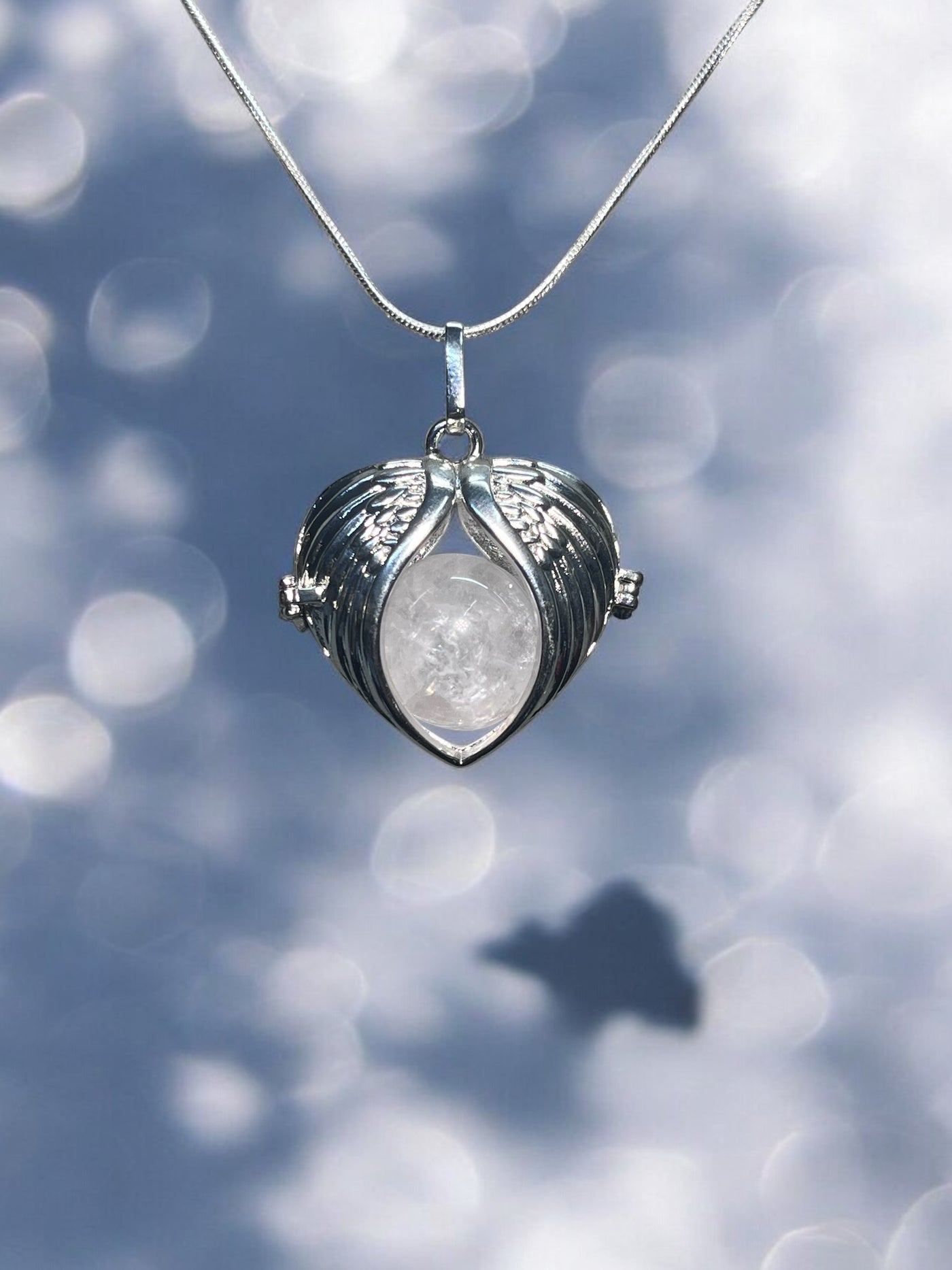 Clear Quartz Angel Wing Locket Necklace