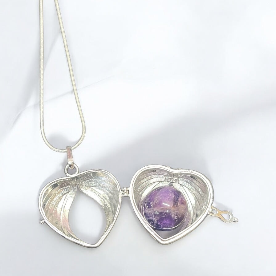 Amethyst Angel Wing Locket Necklace