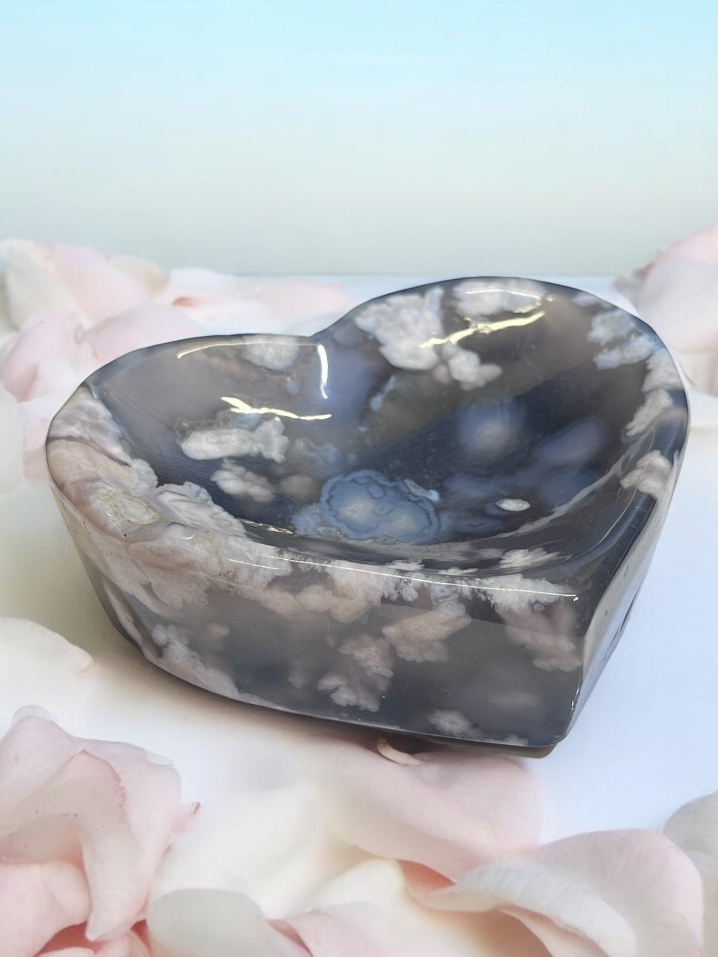 Black Flower Agate Heart Bowl