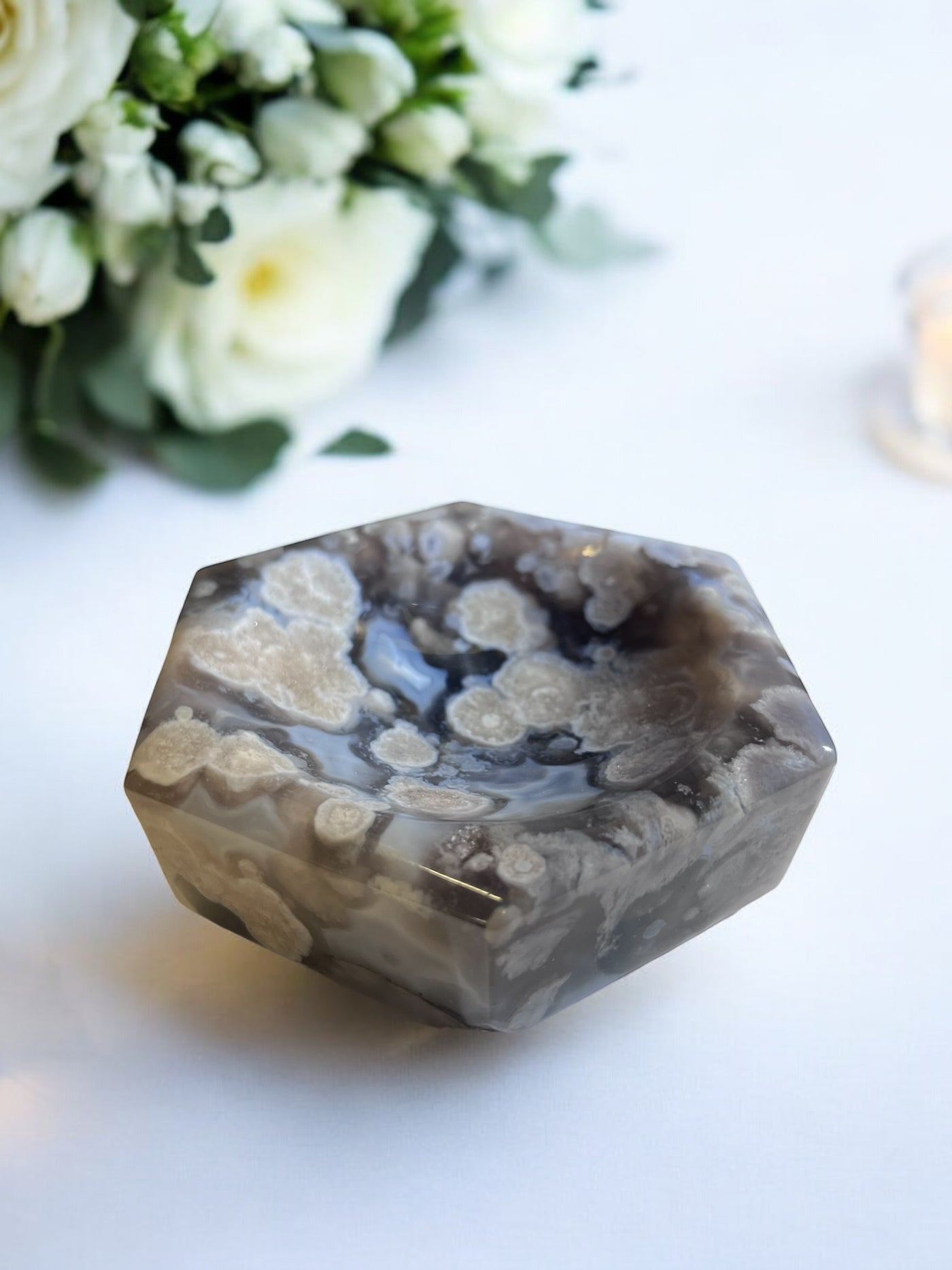 Black Flower Agate Bowl