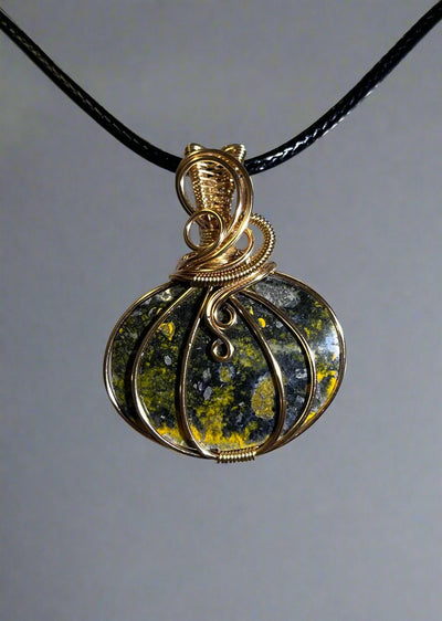 Bumblebee Jasper Pumpkin Wire Wrap Pendant