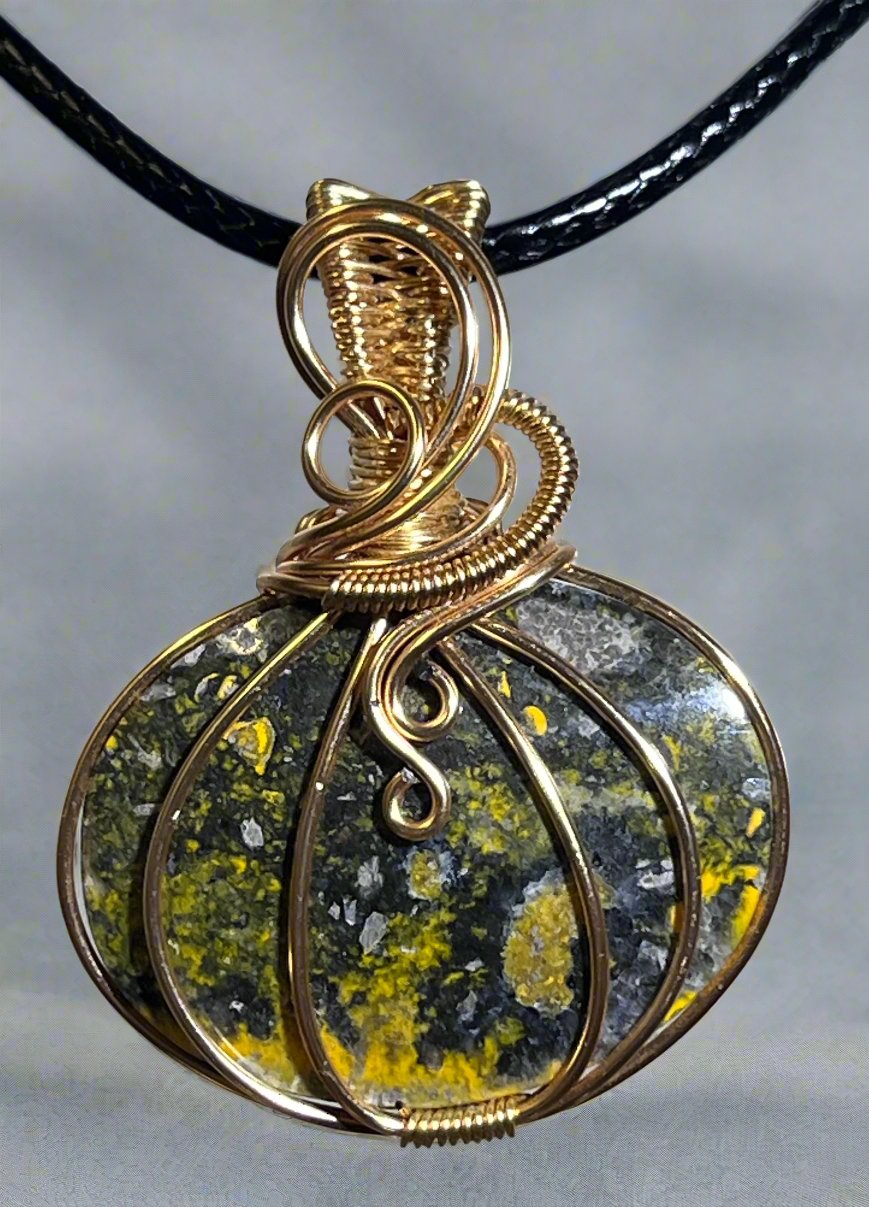 Bumblebee Jasper Pumpkin Wire Wrap Pendant