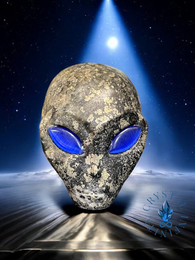 Marcasite Alien Skull with Blue Cats Eye Eyes