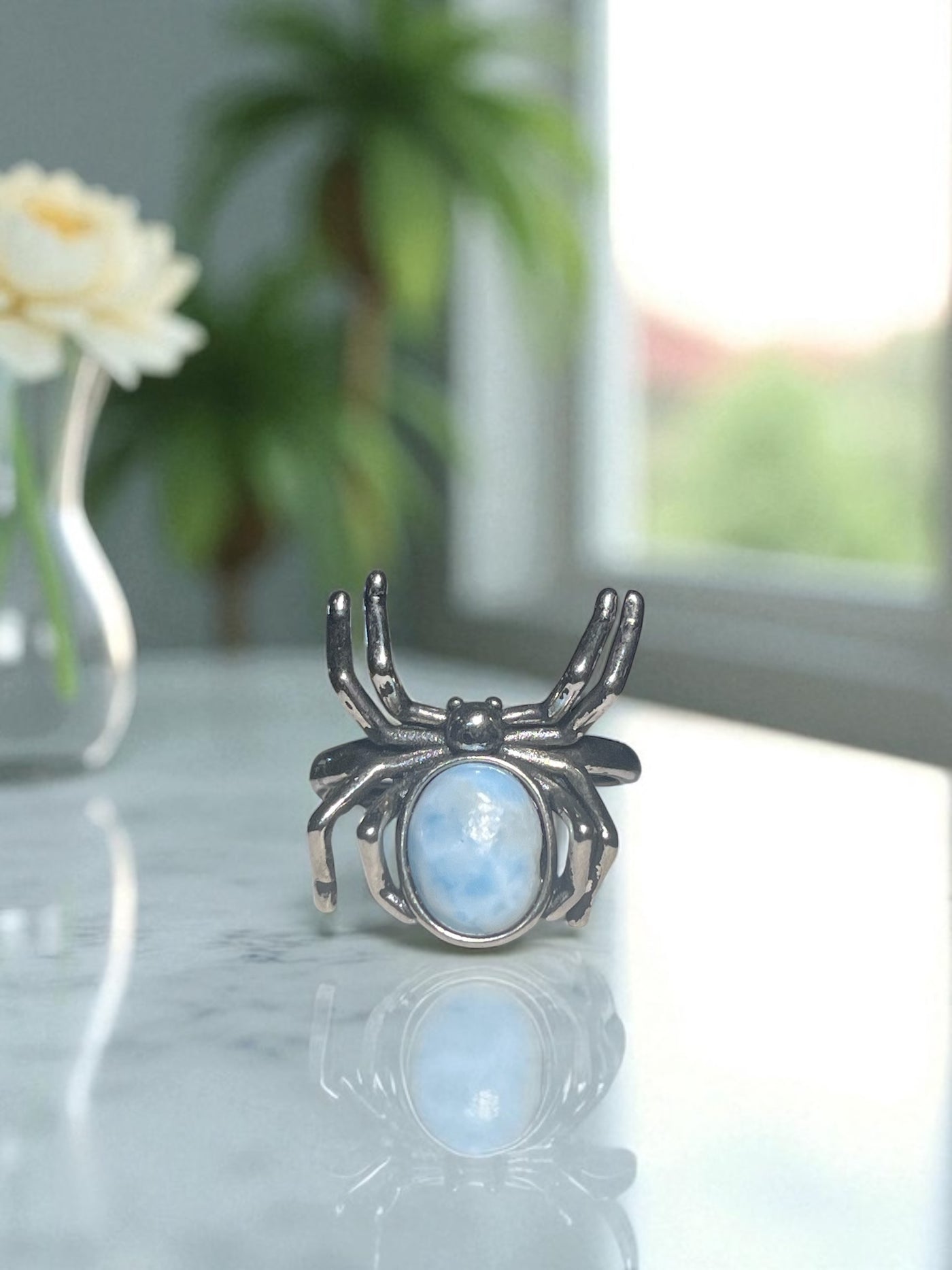 Larimar Gemstone Spider Ring