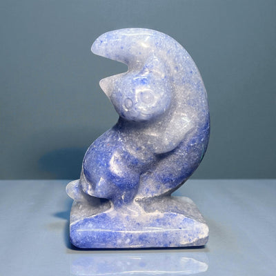 Blue Aventurine Crescent Moon Kitty Carving