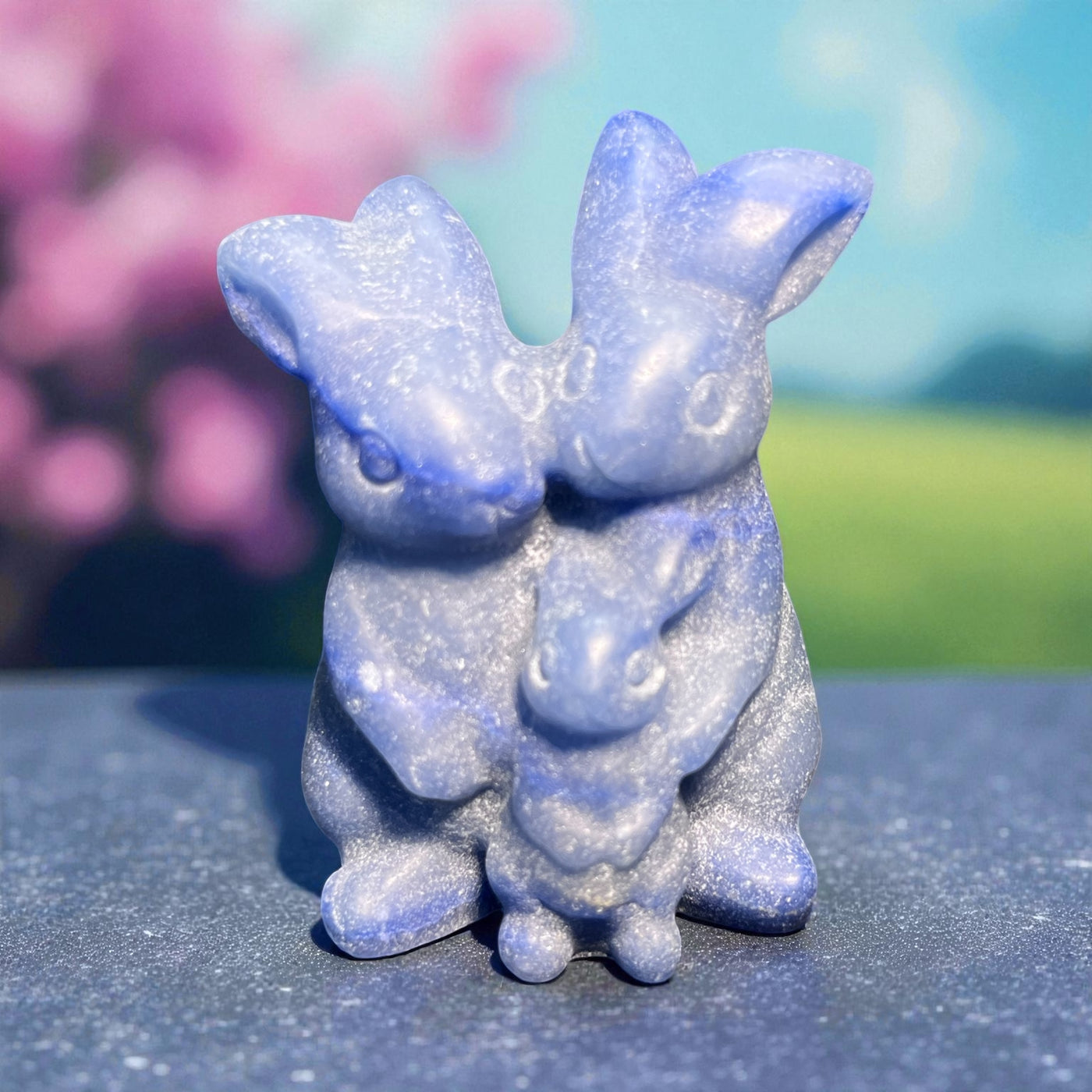 Blue Aventurine Bunny Family Carving
