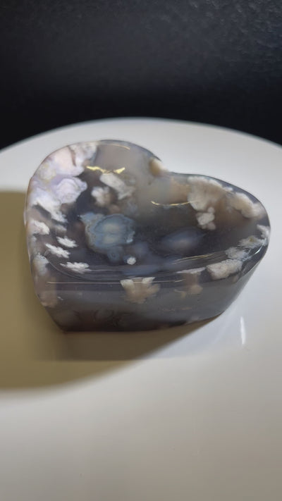 Black Flower Agate Heart Bowl