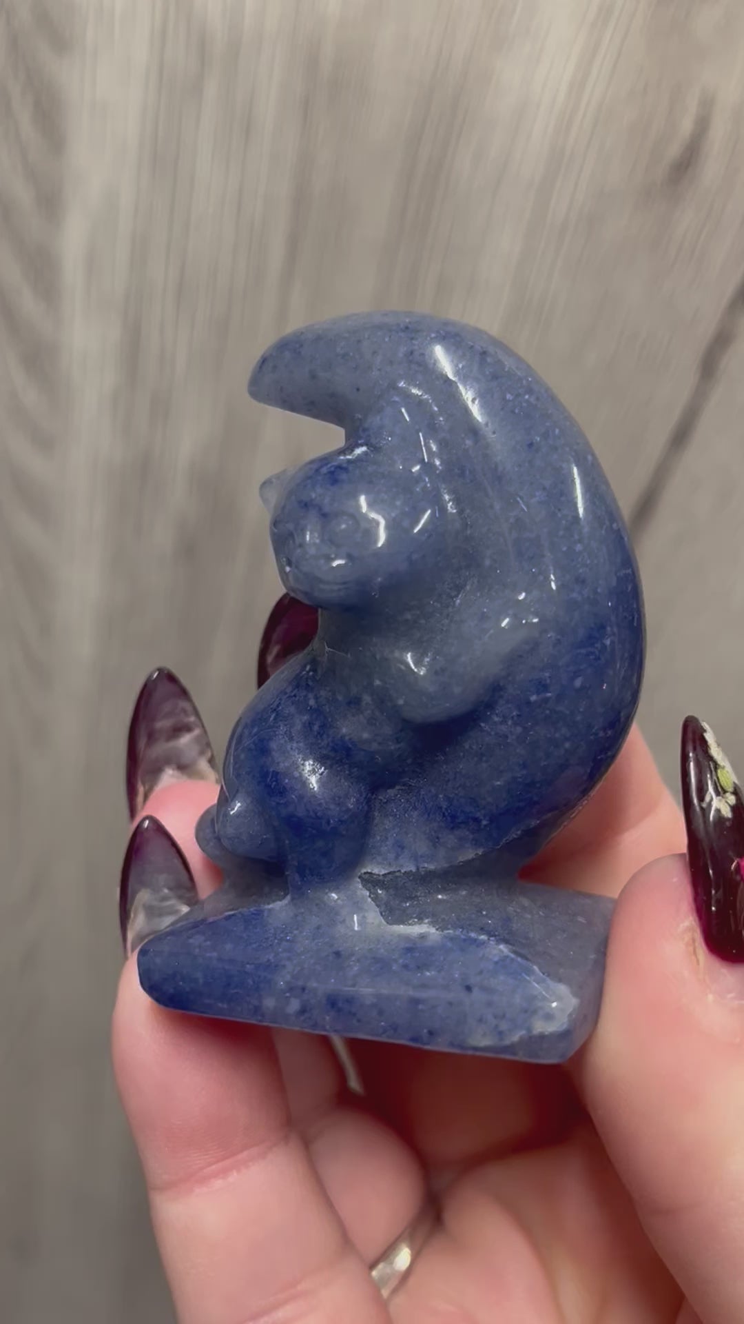 Blue Aventurine Crescent Moon Kitty Carving