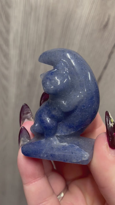 Blue Aventurine Crescent Moon Kitty Carving