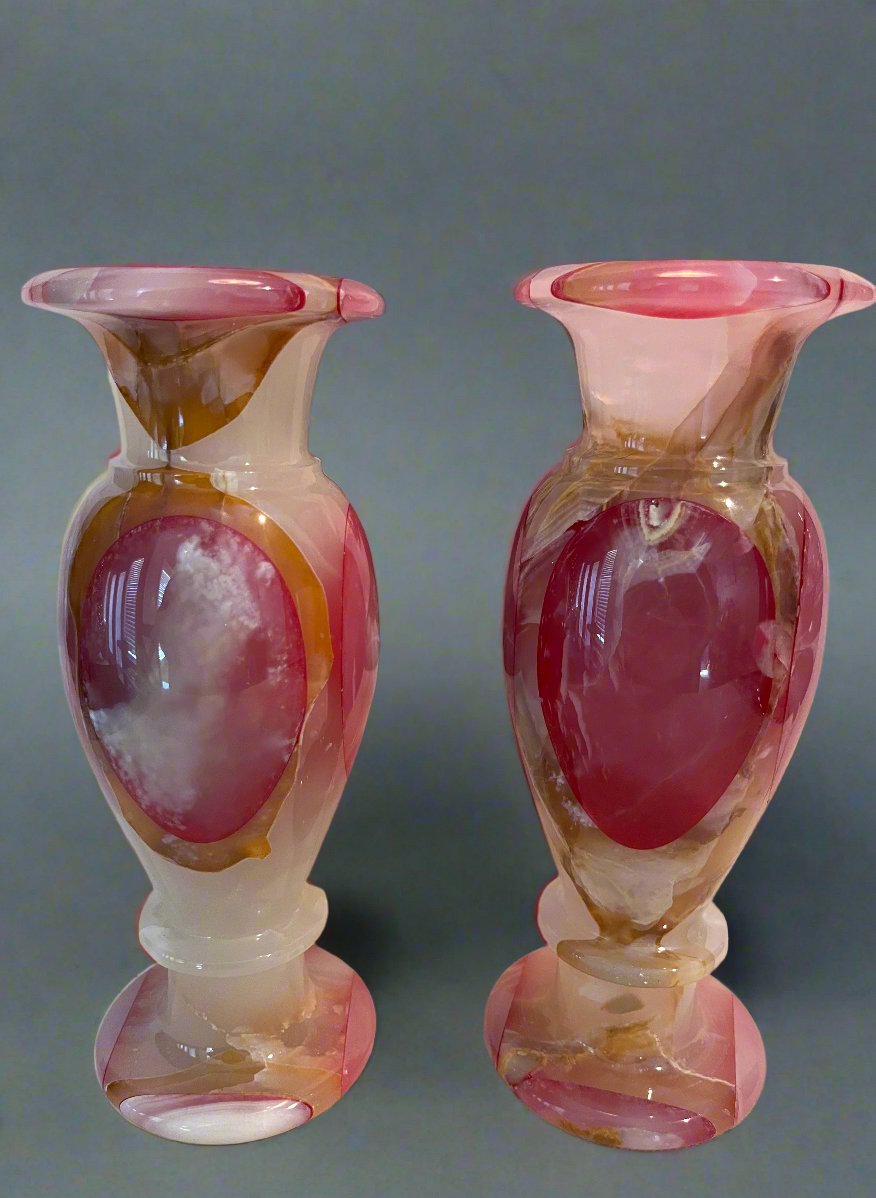 Red Cherry Banded Onyx Vases