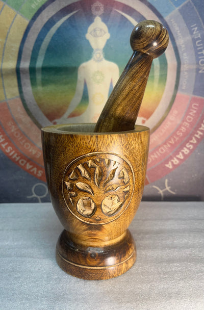 Mortar and Pestle Wooden Tree of Life Metaphysical Supply