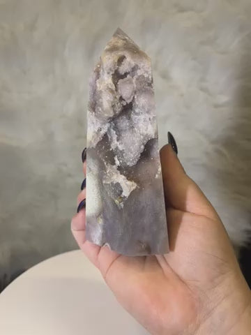 Pink Amethyst Druzy Flower Agate Tower