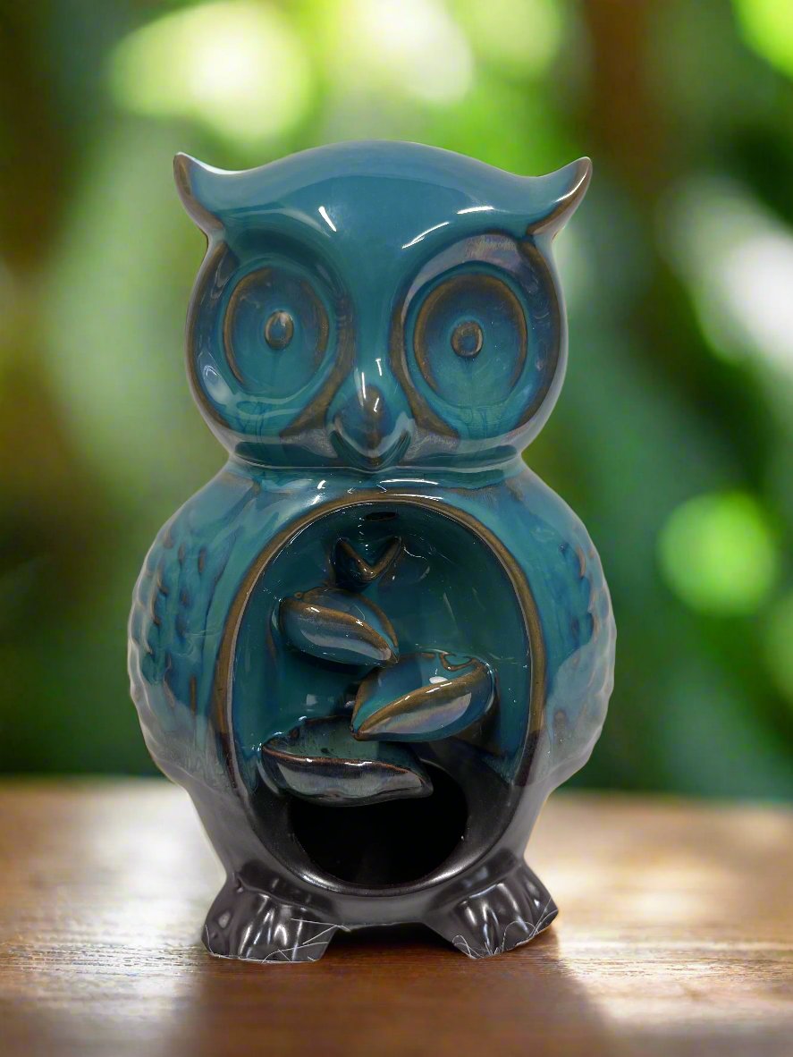 Owl Backflo Incense Burner in Teal and Brown