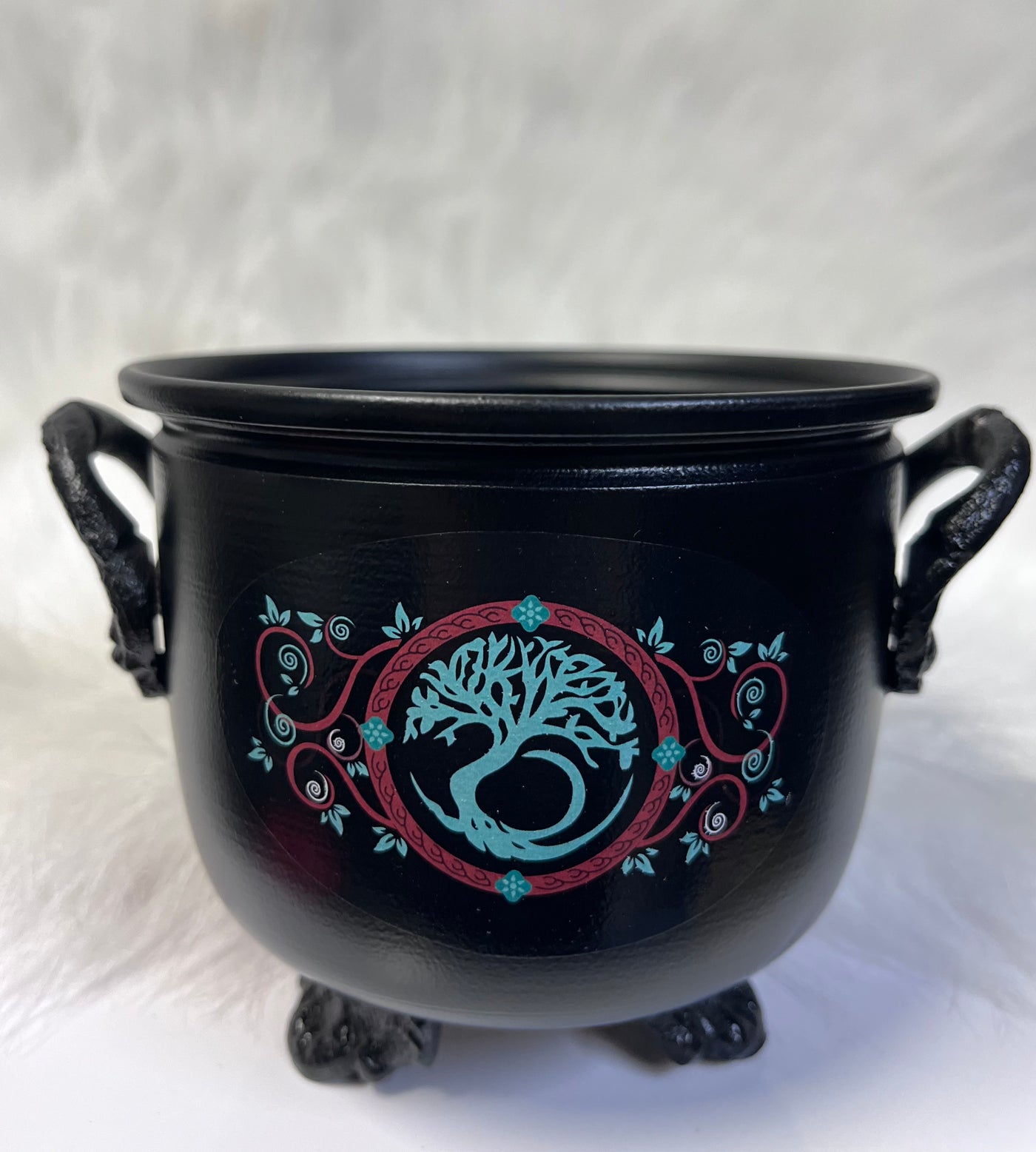 Cauldron Iron Charcoal Smudging Tree of Life and Goddess