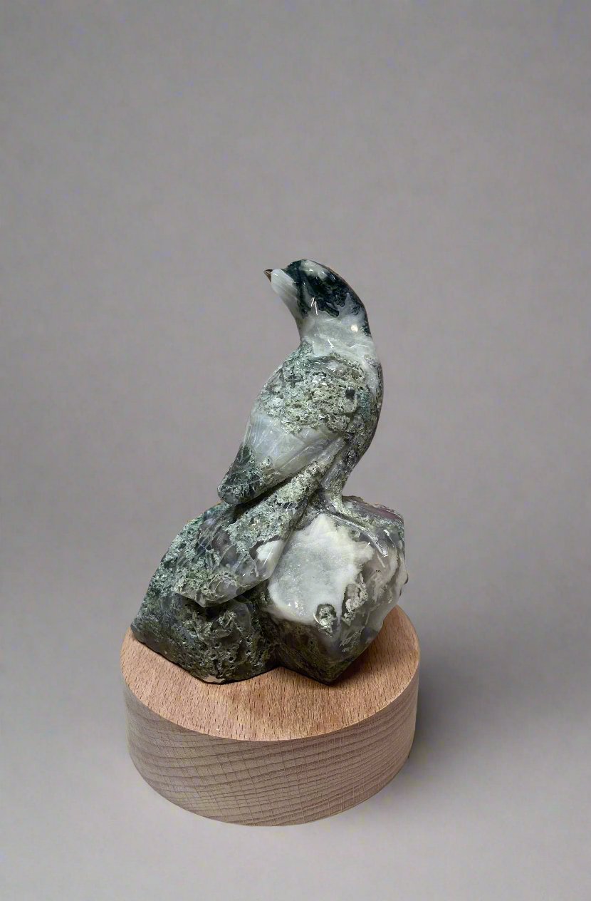 Moss Agate Bird Limited Edition Carving