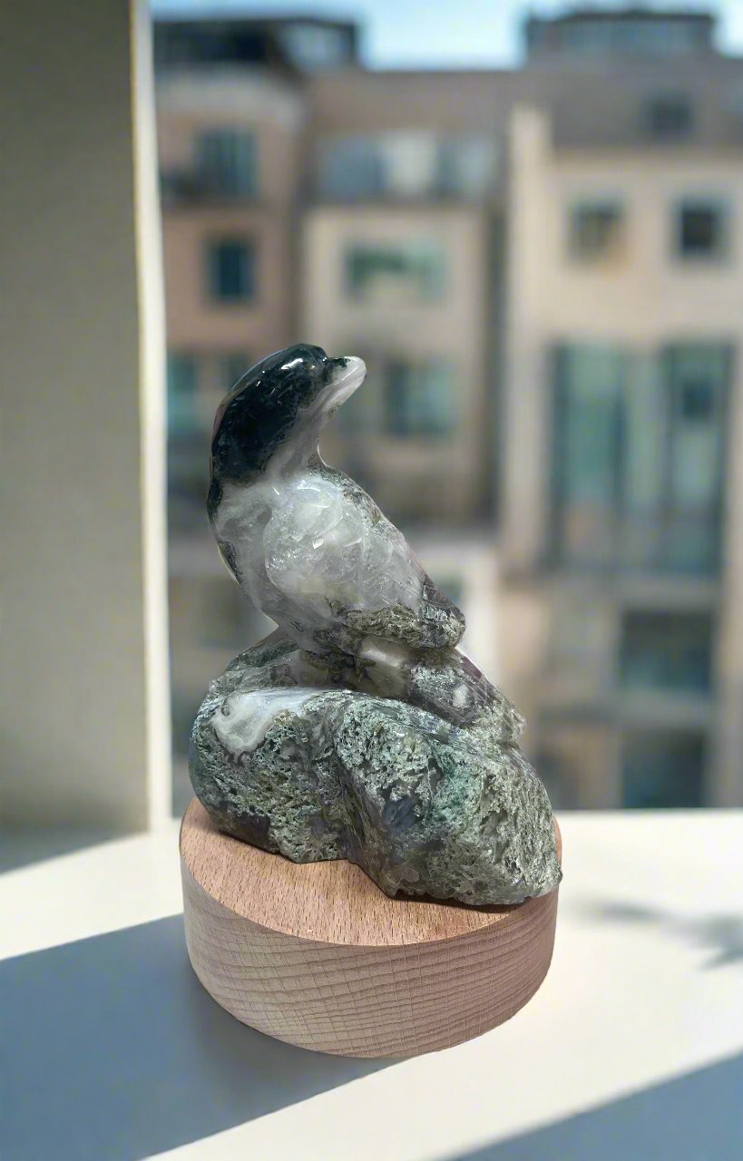 Moss Agate Bird Limited Edition Carving