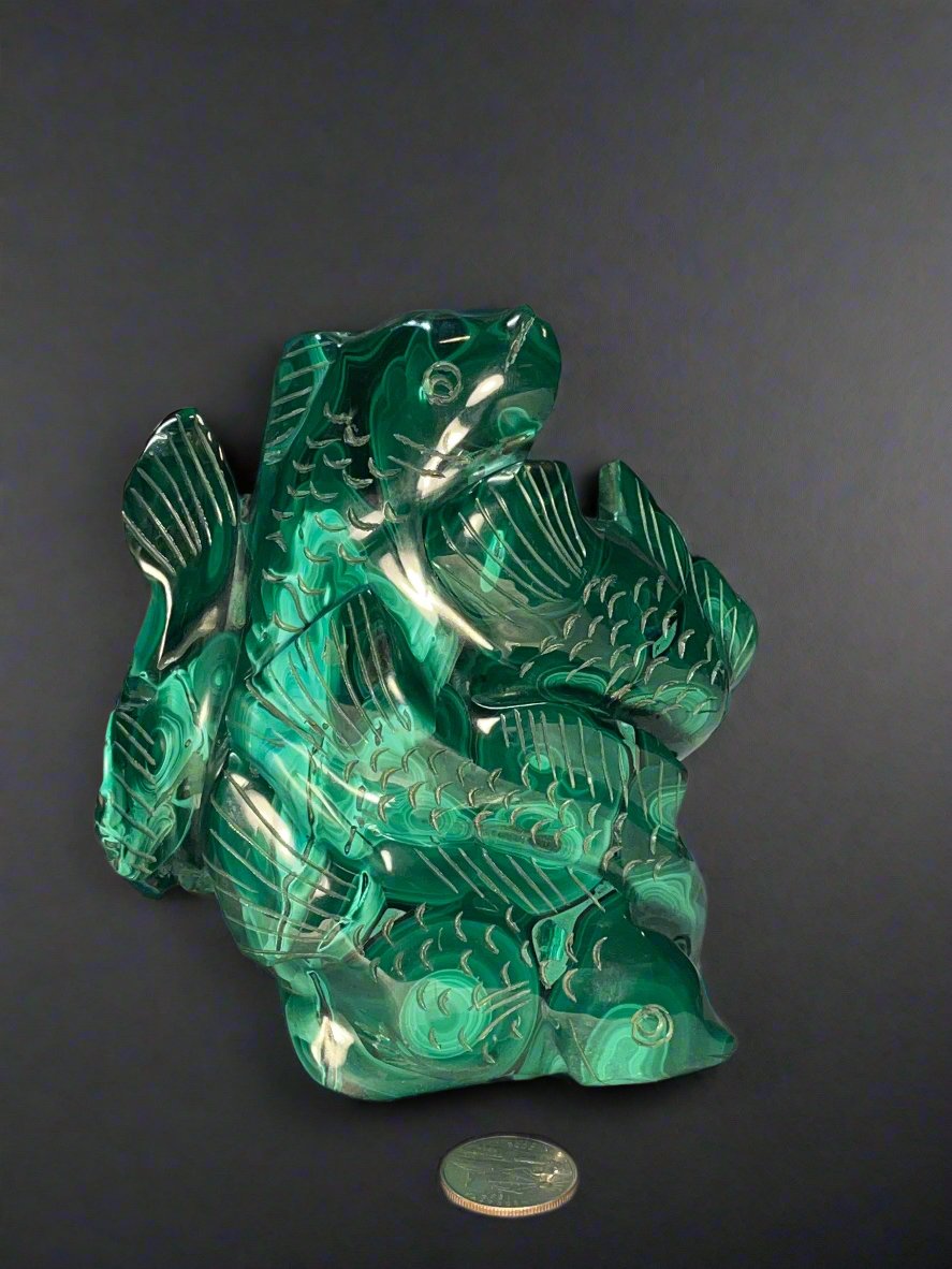 Malachite Carving Koi Fish Rare