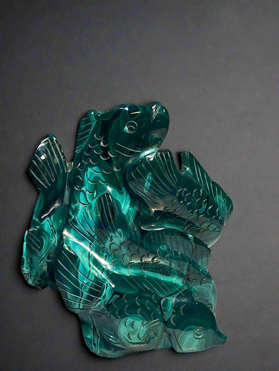 Malachite Carving Koi Fish Rare