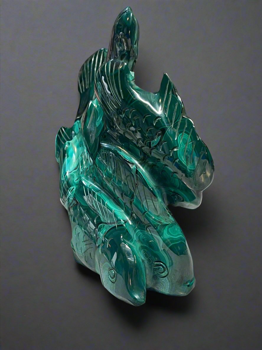 Malachite Carving Koi Fish Rare