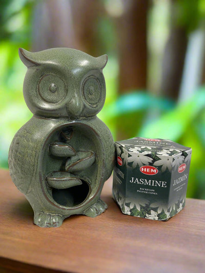 Owl Backflo Incense Burner in Sage Green